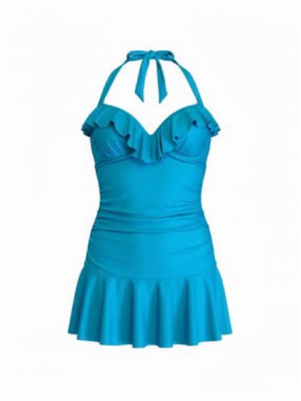 Ruffle Halter One-Piece Swimsuit - Turquoise Blue